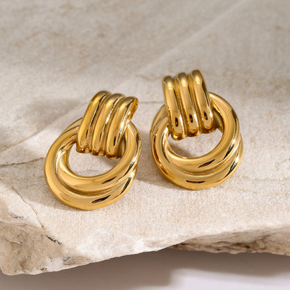 High-end Gold and Silver Color Block Stainless Steel Earrings for Women 8k Gold Spiral Wrapped Simple Titanium Steel Hoop Earrings
