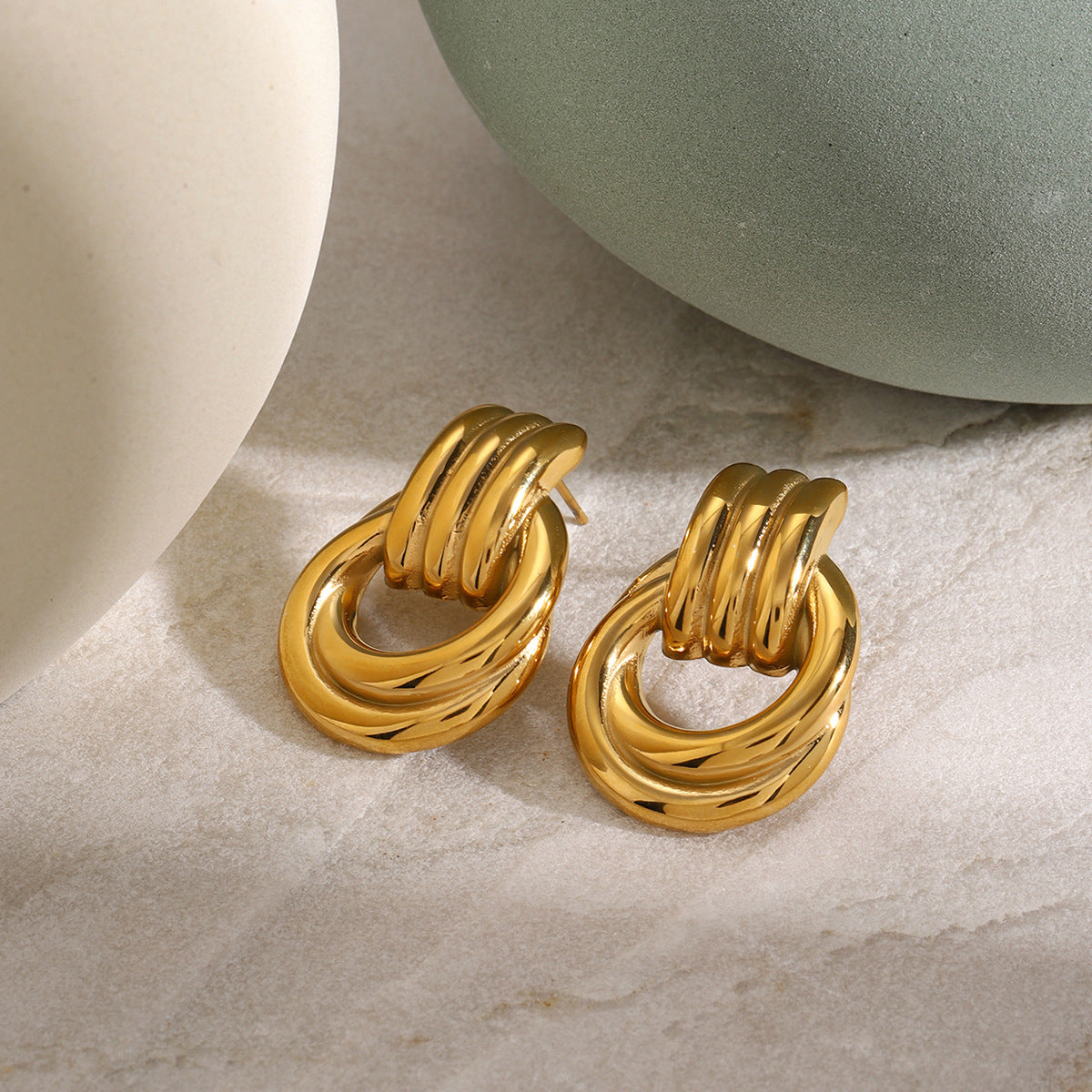High-end Gold and Silver Color Block Stainless Steel Earrings for Women 8k Gold Spiral Wrapped Simple Titanium Steel Hoop Earrings