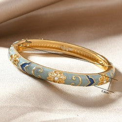 Palace-Style Cloisonné Enamel Open Bracelet - Elegant Cloud & Floral Motif, A Symbol of Eastern Grace for Women