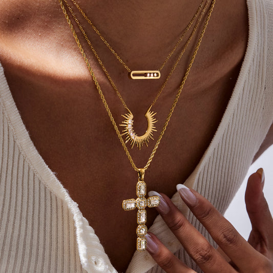 Rhinestone titanium steel necklace does not fade light luxury clavicle chain stainless steel jewelry high-end