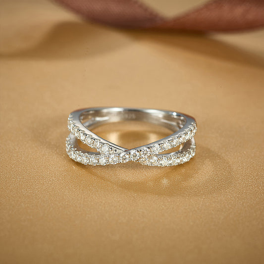925 Sterling Silver Eternal Cross Ring with VVS Moissanite - Stackable Wedding Band for Women