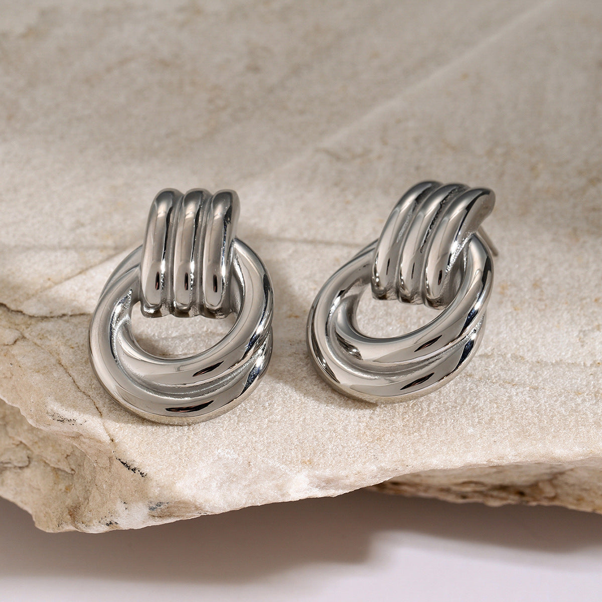 High-end Gold and Silver Color Block Stainless Steel Earrings for Women 8k Gold Spiral Wrapped Simple Titanium Steel Hoop Earrings