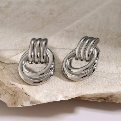 High-end Gold and Silver Color Block Stainless Steel Earrings for Women 8k Gold Spiral Wrapped Simple Titanium Steel Hoop Earrings