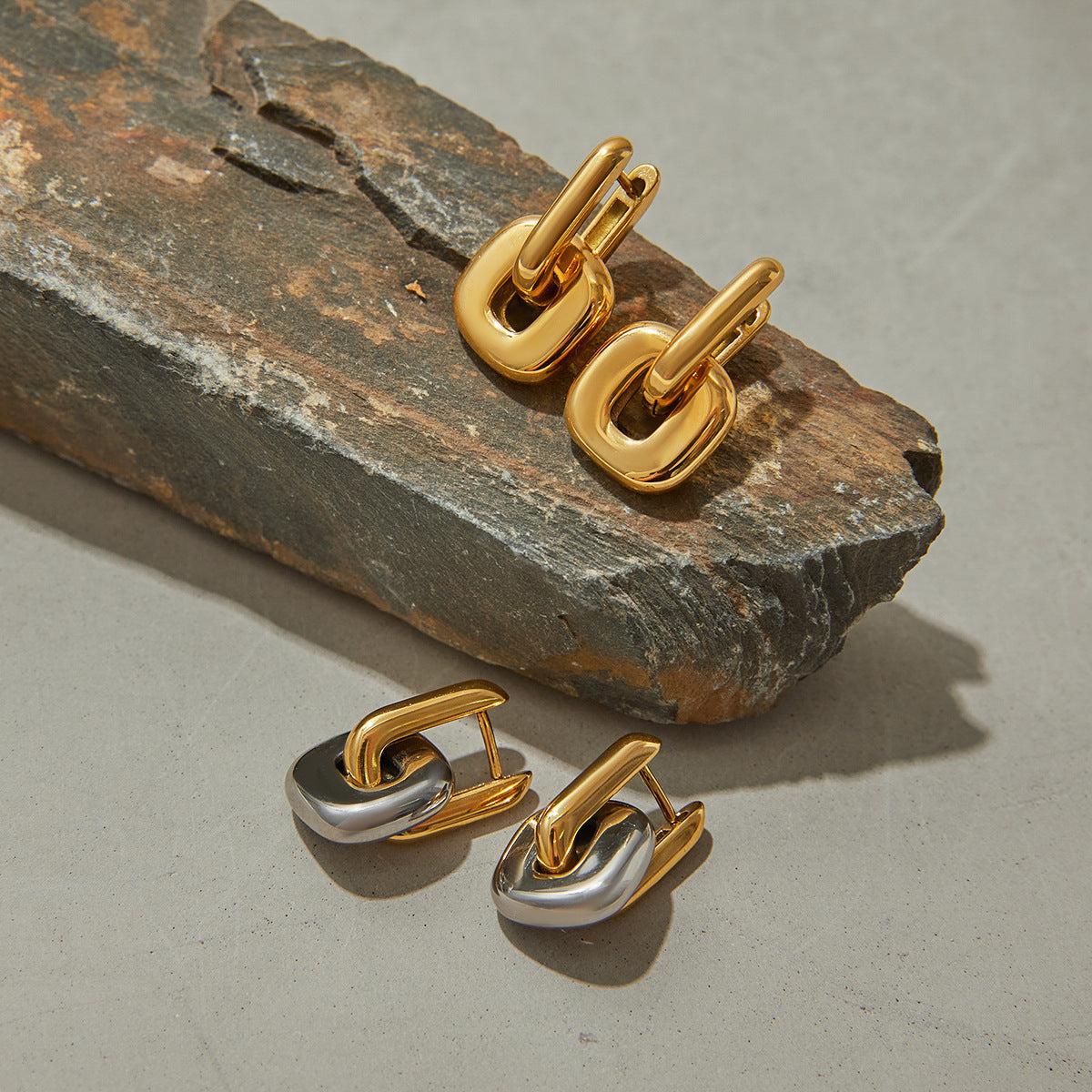 Color Block Earrings Stainless Steel Earrings Light Luxury High-end Earrings Titanium Steel