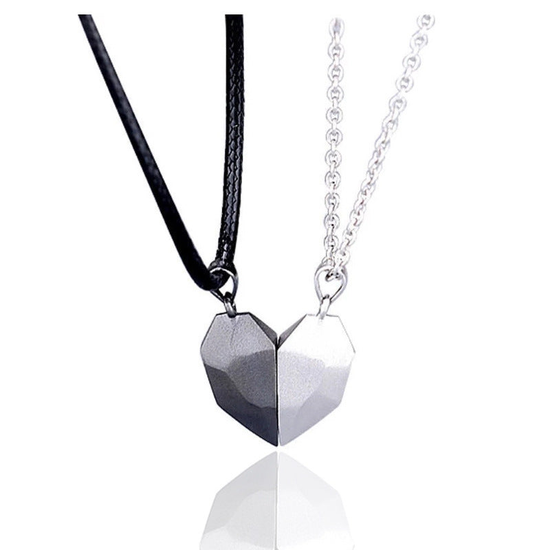 Magnetic Couple Heart Necklace - Unique Matching Faceted Pendant for Him & Her