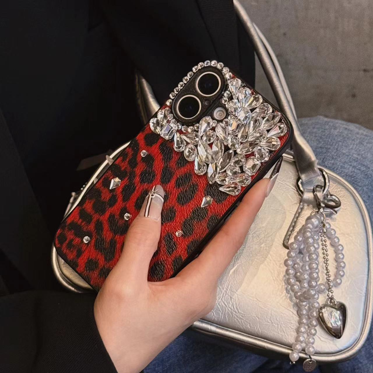 Bling Leopard Print iPhone Case - Full Protection Sparkle Cover for Women's 16ProMax/15/14