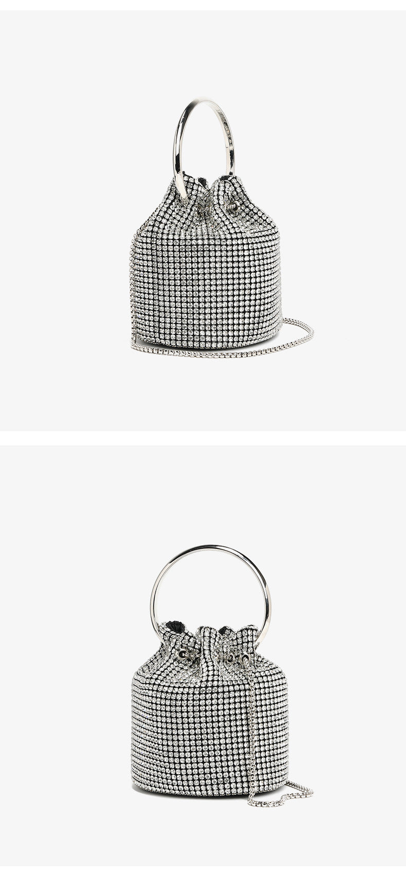 Mini Bucket Bag with Handmade Diamond Chain Strap, Crossbody and Top Handle Bag for Women, Versatile Small Shoulder Purse