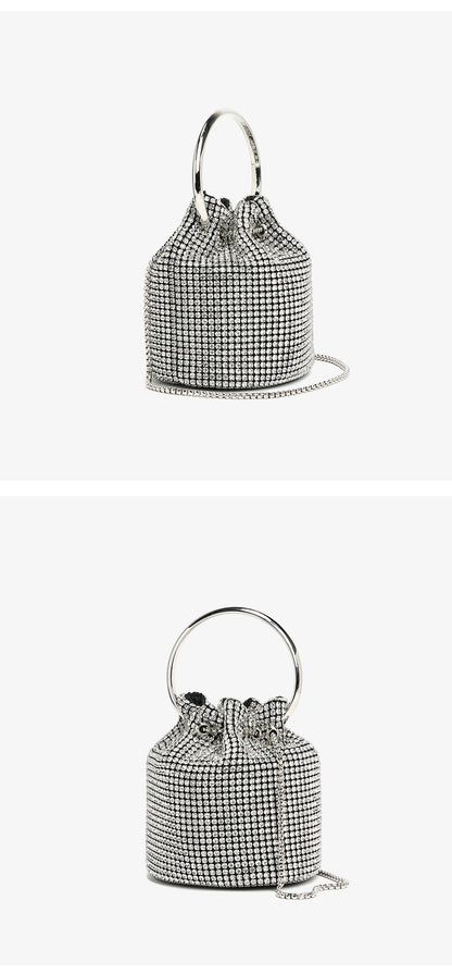 Mini Bucket Bag with Handmade Diamond Chain Strap, Crossbody and Top Handle Bag for Women, Versatile Small Shoulder Purse