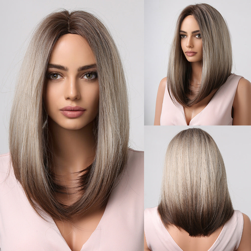 Gradient Gray Bob Shoulder-Length Wig Short Hair Full Wig