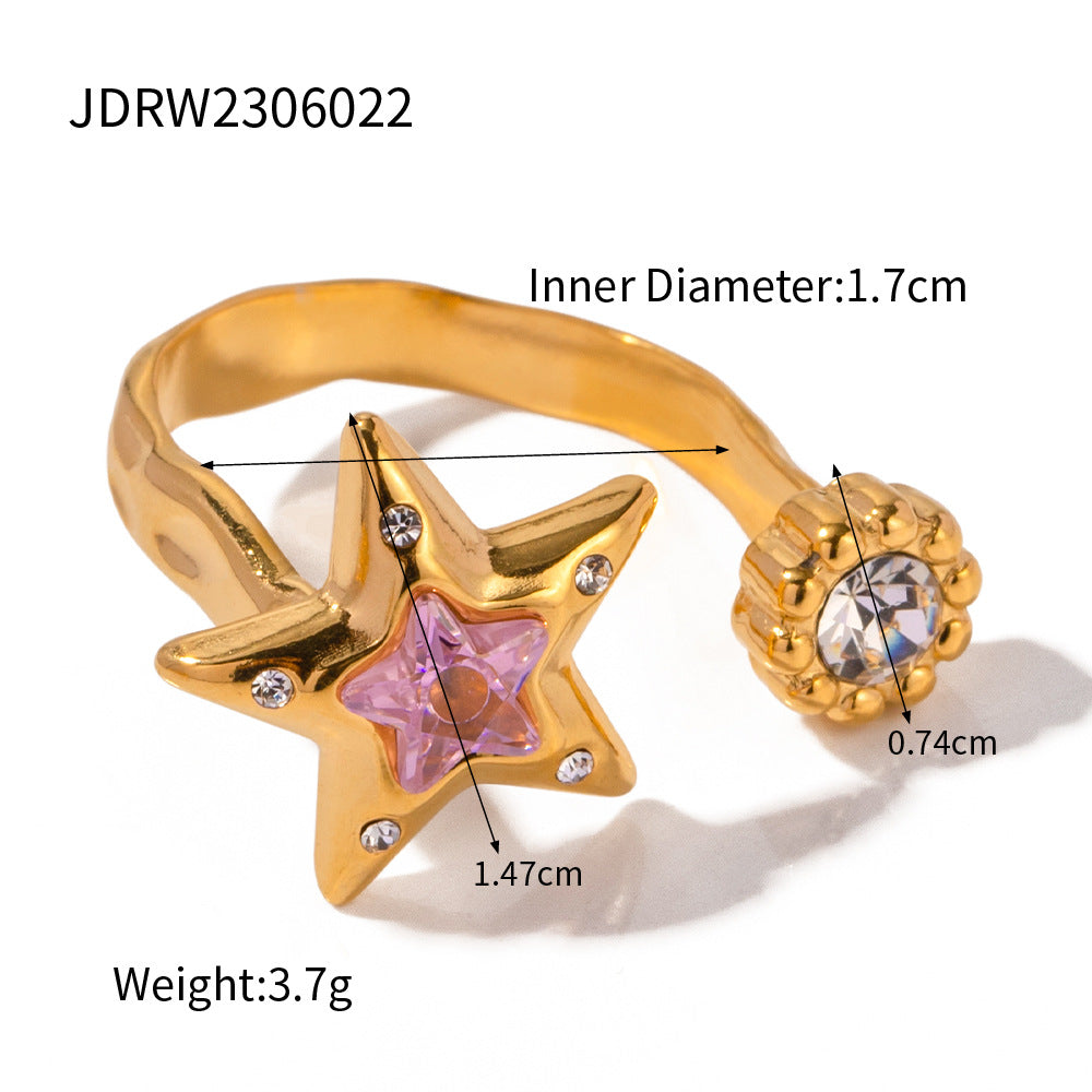 18k gold stainless steel zircon open ring high-end ins ring titanium steel rings