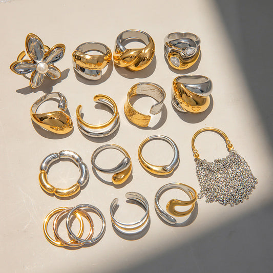 Stainless steel flower ring high-end ins ring jewelry cross-border jewelry titanium steel exaggerated rings