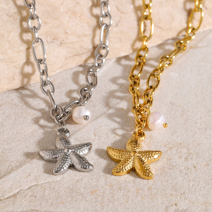 18k Gold Stainless Steel Starfish Shell Conch Bracelet