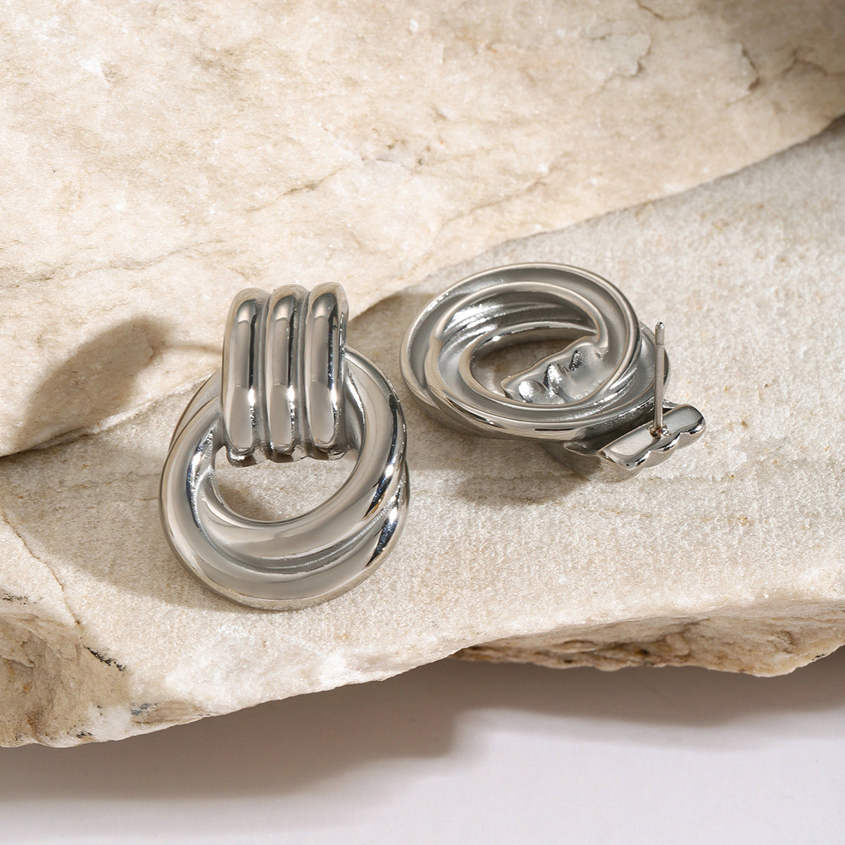 High-end Gold and Silver Color Block Stainless Steel Earrings for Women 8k Gold Spiral Wrapped Simple Titanium Steel Hoop Earrings