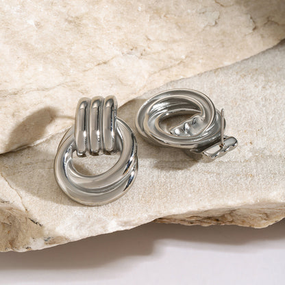 High-end Gold and Silver Color Block Stainless Steel Earrings for Women 8k Gold Spiral Wrapped Simple Titanium Steel Hoop Earrings