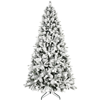 Artificial 7.5ft Flock Christmas Tree with 1523PE/PVC Mixed Branch Tips, 400L warm white lights, Hinged Premium & Foldable Base for Indoor Holiday Decorating