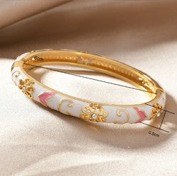 Palace-Style Cloisonné Enamel Open Bracelet - Elegant Cloud & Floral Motif, A Symbol of Eastern Grace for Women