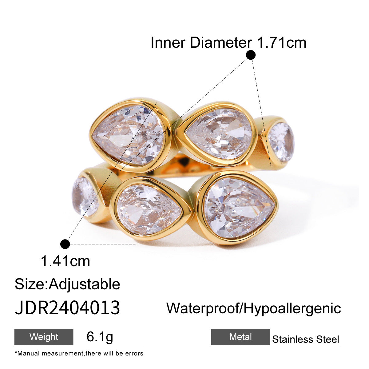 18k gold stainless steel zircon open ring high-end ins ring titanium steel rings