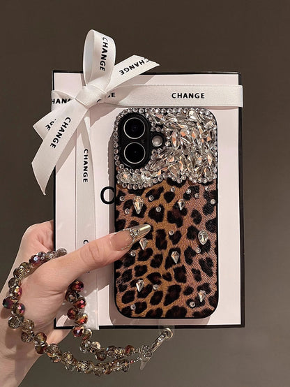 Bling Leopard Print iPhone Case - Full Protection Sparkle Cover for Women's 16ProMax/15/14