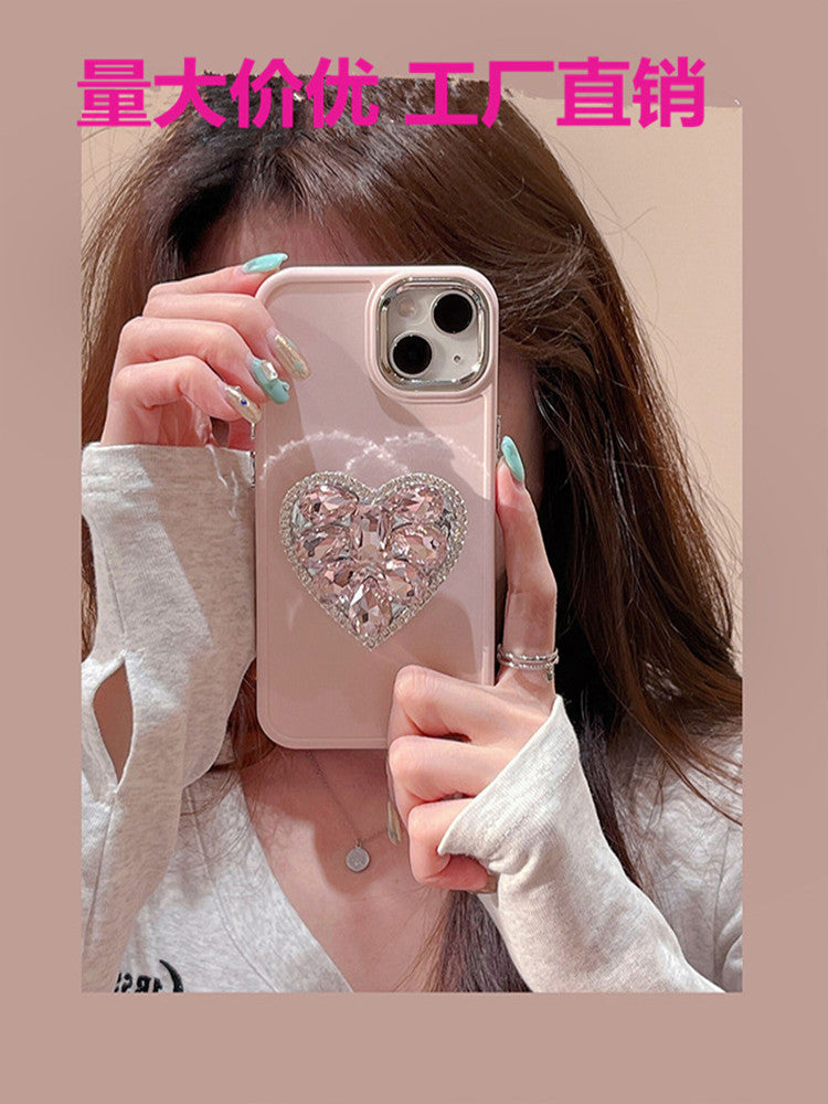 Luxury Rhinestone iPhone Case with Phone Stand, Sparkling Cover for iPhone 16/15/14 Pro Max, Minimalist Design