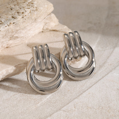 High-end Gold and Silver Color Block Stainless Steel Earrings for Women 8k Gold Spiral Wrapped Simple Titanium Steel Hoop Earrings