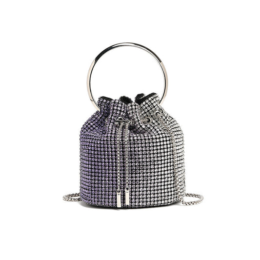 Mini Bucket Bag with Handmade Diamond Chain Strap, Crossbody and Top Handle Bag for Women, Versatile Small Shoulder Purse