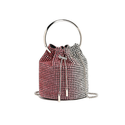 Mini Bucket Bag with Handmade Diamond Chain Strap, Crossbody and Top Handle Bag for Women, Versatile Small Shoulder Purse