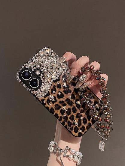 Bling Leopard Print iPhone Case - Full Protection Sparkle Cover for Women's 16ProMax/15/14