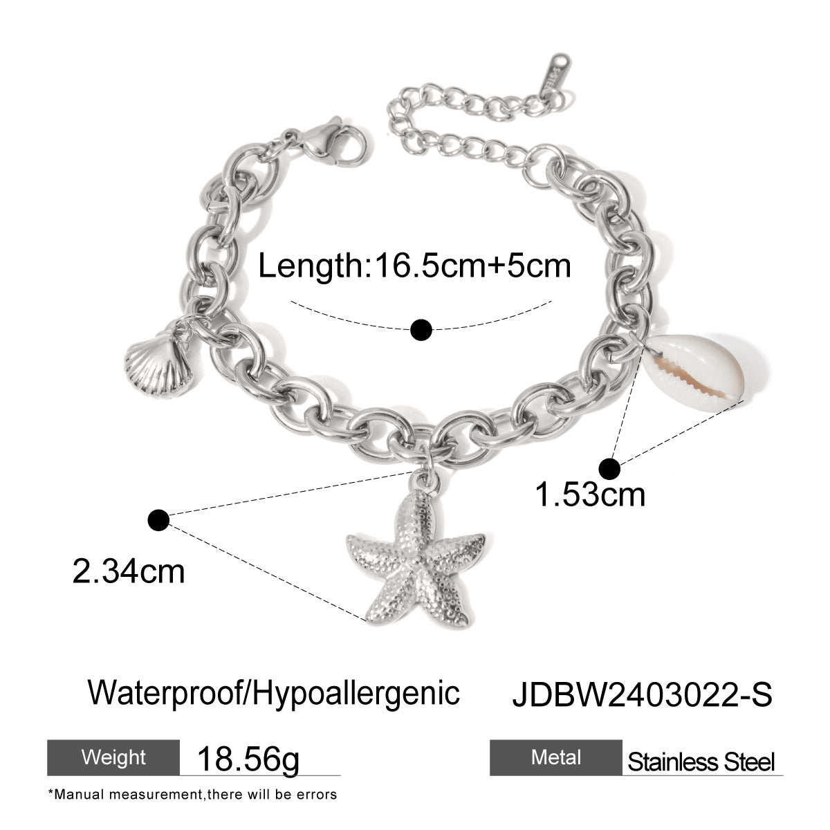 18k Gold Stainless Steel Starfish Shell Conch Bracelet