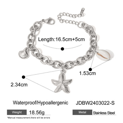 18k Gold Stainless Steel Starfish Shell Conch Bracelet