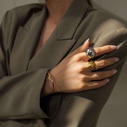 18K gold stainless steel exaggerated ring high-end INS light luxury titanium steel rings