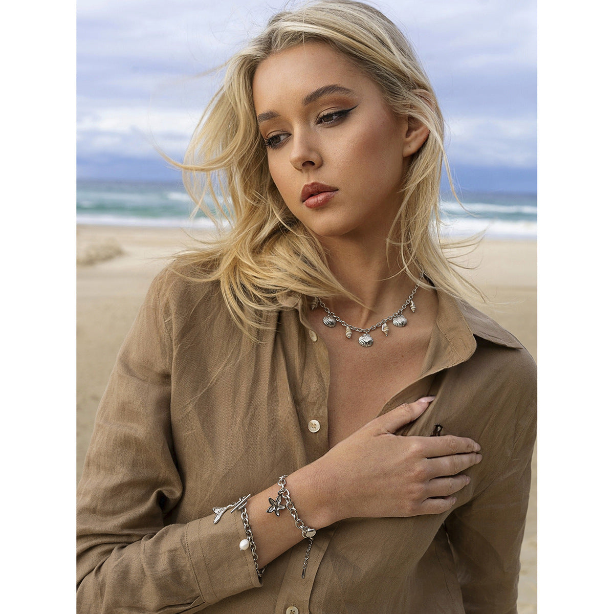 18k Gold Stainless Steel Starfish Shell Conch Bracelet