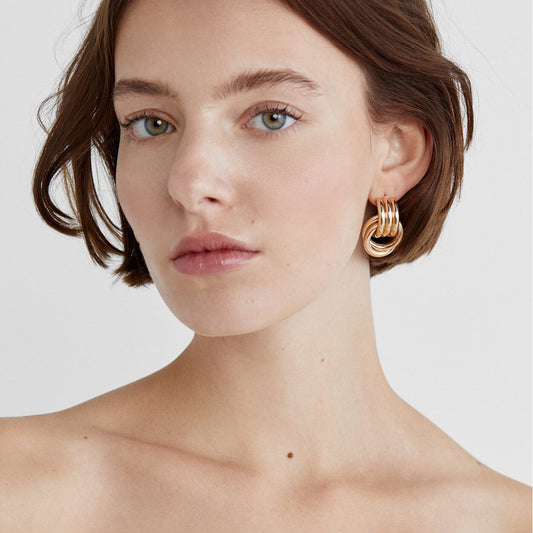 High-end Gold and Silver Color Block Stainless Steel Earrings for Women 8k Gold Spiral Wrapped Simple Titanium Steel Hoop Earrings