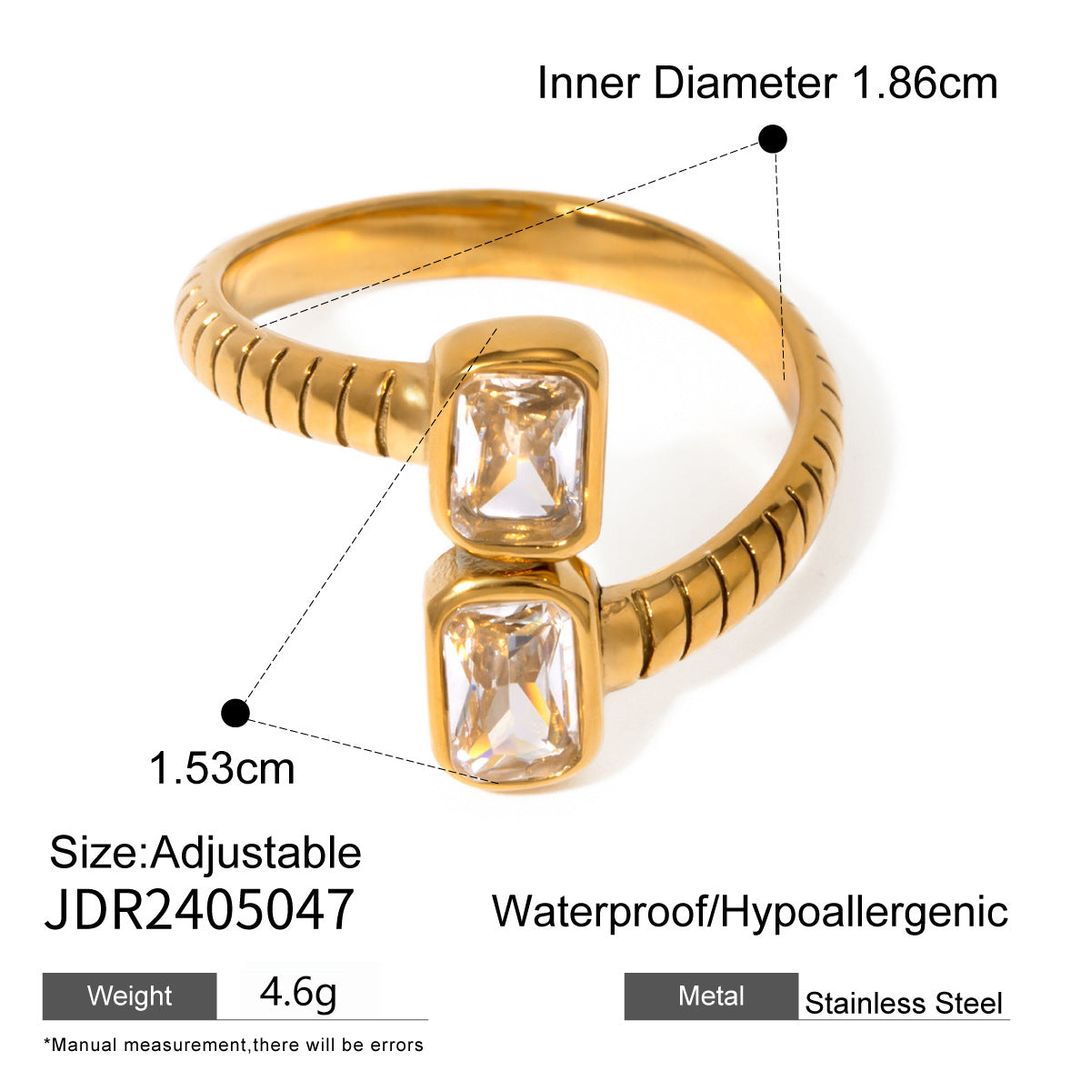 18k gold stainless steel zircon open ring high-end ins ring titanium steel rings