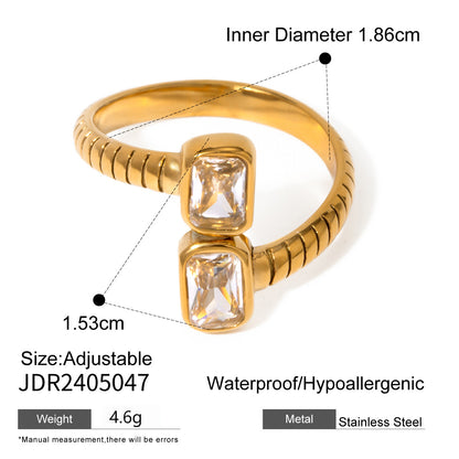 18k gold stainless steel zircon open ring high-end ins ring titanium steel rings
