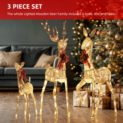 3PCs Large 3D LED Reindeer Set for Outdoor Christmas Decor - Lighted Yard Lawn Decorations