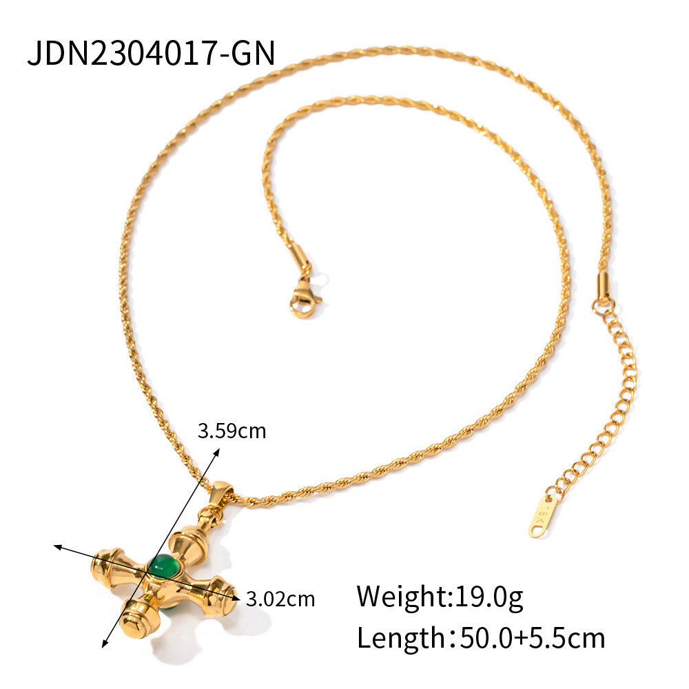 18K gold stainless steel cross necklace tiger eye pendant titanium steel does not fade