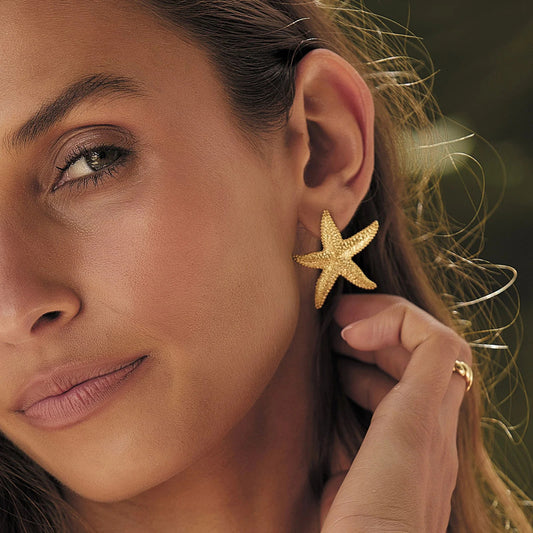 Stainless Steel Earrings for Women High-End Feel 18k Gold Non-Fading Starfish Shell Ins Earrings