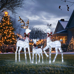 3PCs Large 3D LED Reindeer Set for Outdoor Christmas Decor - Lighted Yard Lawn Decorations