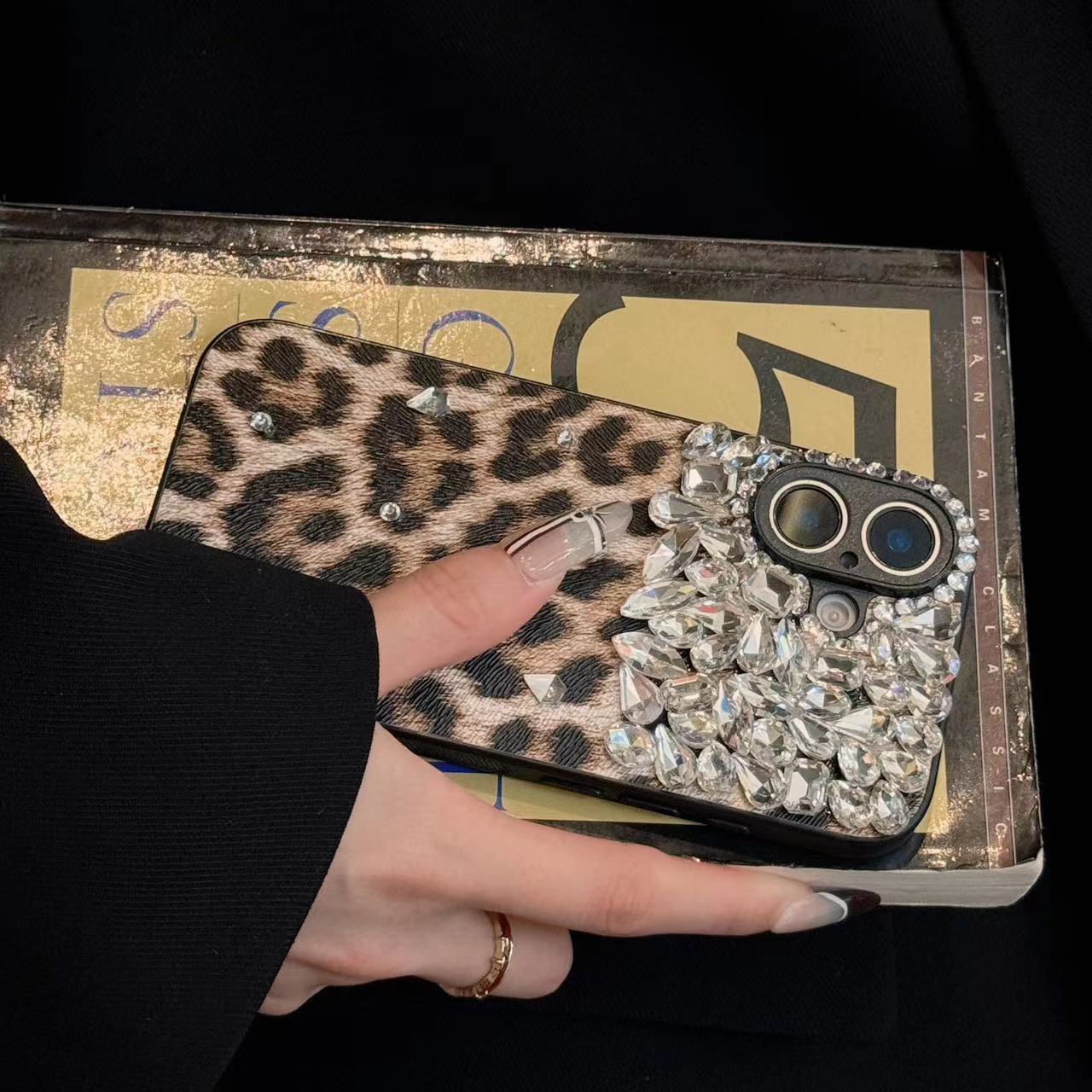 Bling Leopard Print iPhone Case - Full Protection Sparkle Cover for Women's 16ProMax/15/14