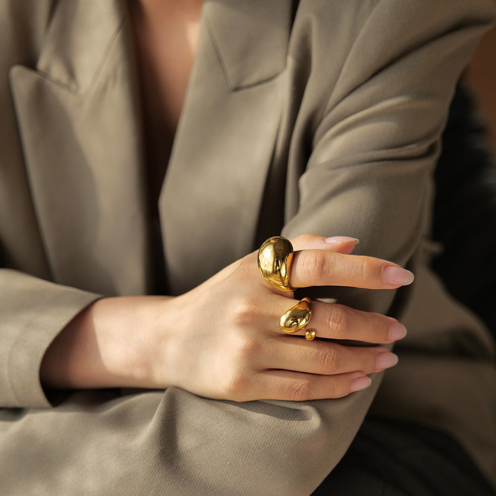 18K gold stainless steel exaggerated ring high-end INS light luxury titanium steel rings