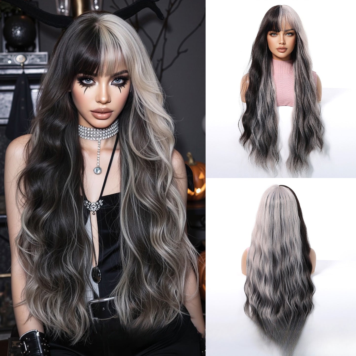 Full Wig for Women Christmas Halloween Costume with Bangs and Big Waves Cosplay Wig