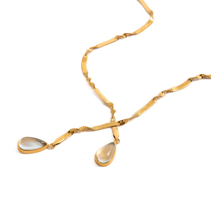 Stainless steel water drop glass pendant necklace light luxury high-end clavicle chain does not fade titanium steel necklace