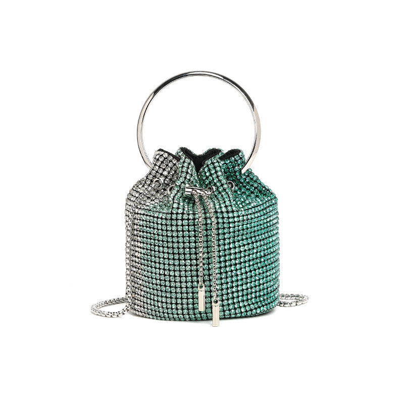 Mini Bucket Bag with Handmade Diamond Chain Strap, Crossbody and Top Handle Bag for Women, Versatile Small Shoulder Purse