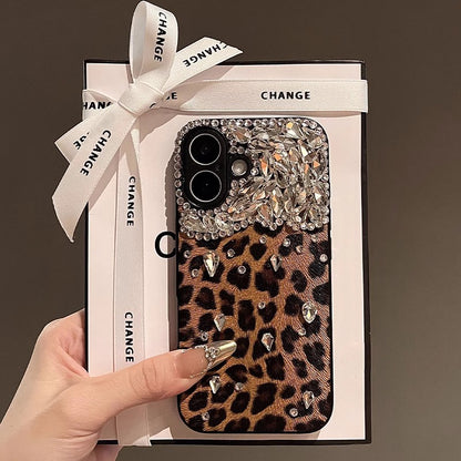 Bling Leopard Print iPhone Case - Full Protection Sparkle Cover for Women's 16ProMax/15/14