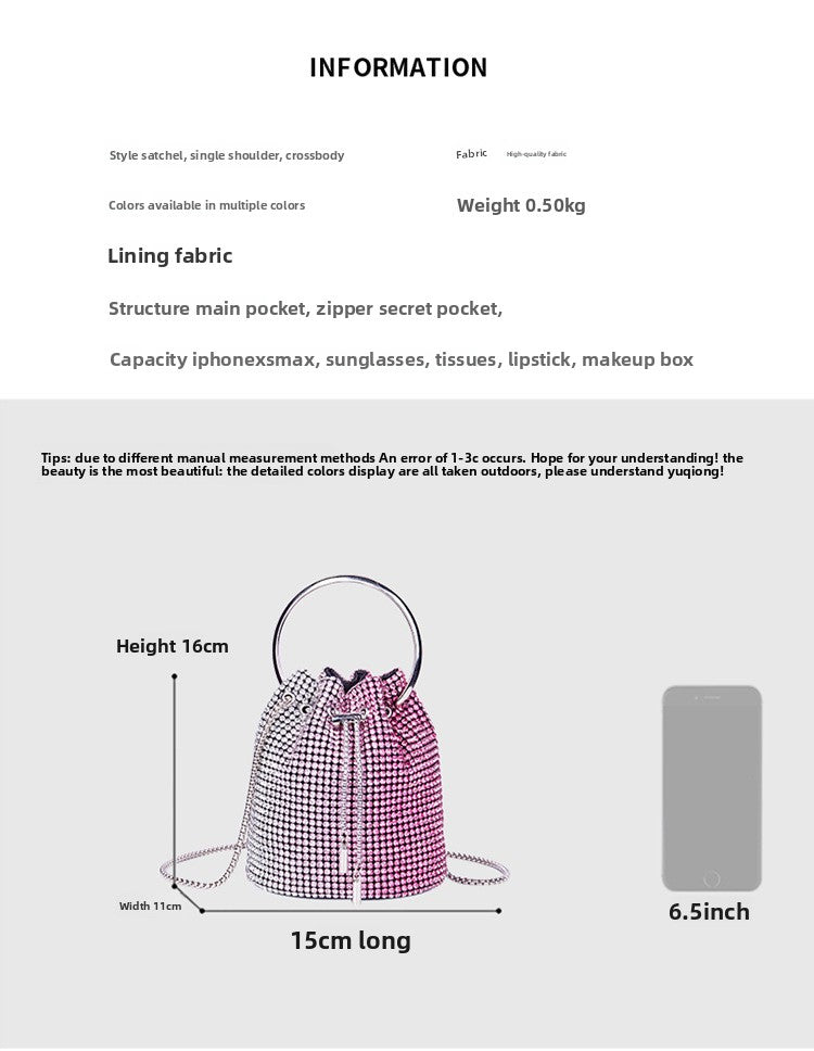Mini Bucket Bag with Handmade Diamond Chain Strap, Crossbody and Top Handle Bag for Women, Versatile Small Shoulder Purse