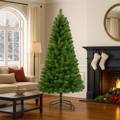 7FT Unlit Artificial Christmas Tree with 775 Tips, Full PVC Branches, Classic Green Holiday Tree with Sturdy Metal Stand for Indoor Home Decoration