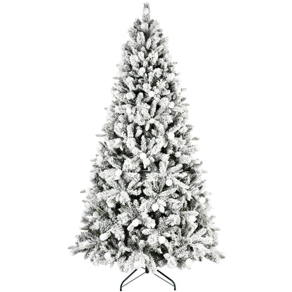 Artificial 7.5ft Flock Christmas Tree with 1523PE/PVC Mixed Branch Tips, 400L warm white lights, Hinged Premium & Foldable Base for Indoor Holiday Decorating