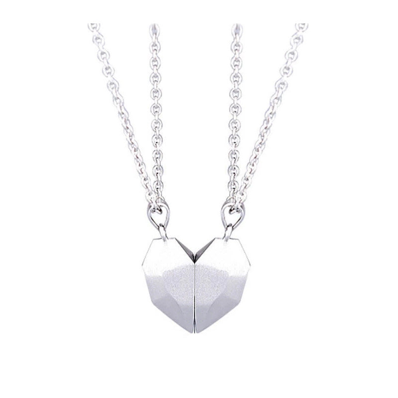 Magnetic Couple Heart Necklace - Unique Matching Faceted Pendant for Him & Her