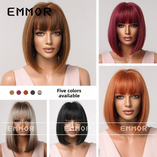 Gradient Gray Bob Shoulder-Length Wig Short Hair Full Wig