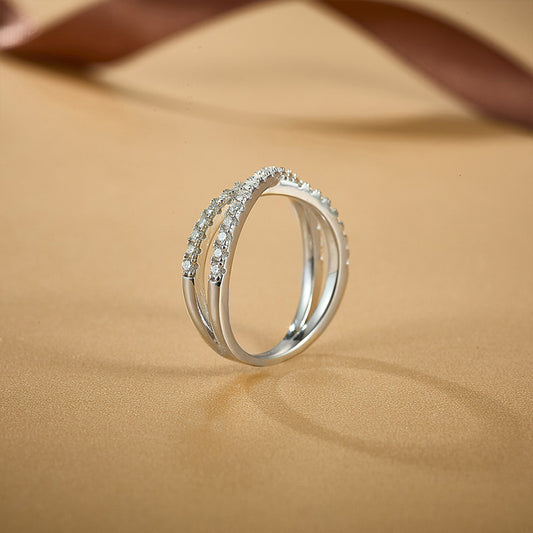 925 Sterling Silver Eternal Cross Ring with VVS Moissanite - Stackable Wedding Band for Women